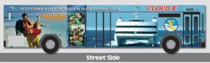 Layout concept for Bus Wrap Advertisement - art director Kevin McMahon of KMgrafix.com