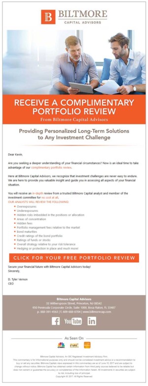 Email Campaign for Financial Services company for Insetments - design and layout by Kevin McMahon