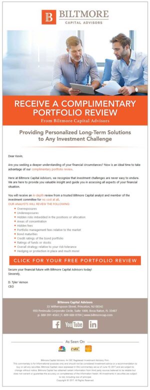 Email Campaign for Financial Services company for Insetments - design and layout by Kevin McMahon